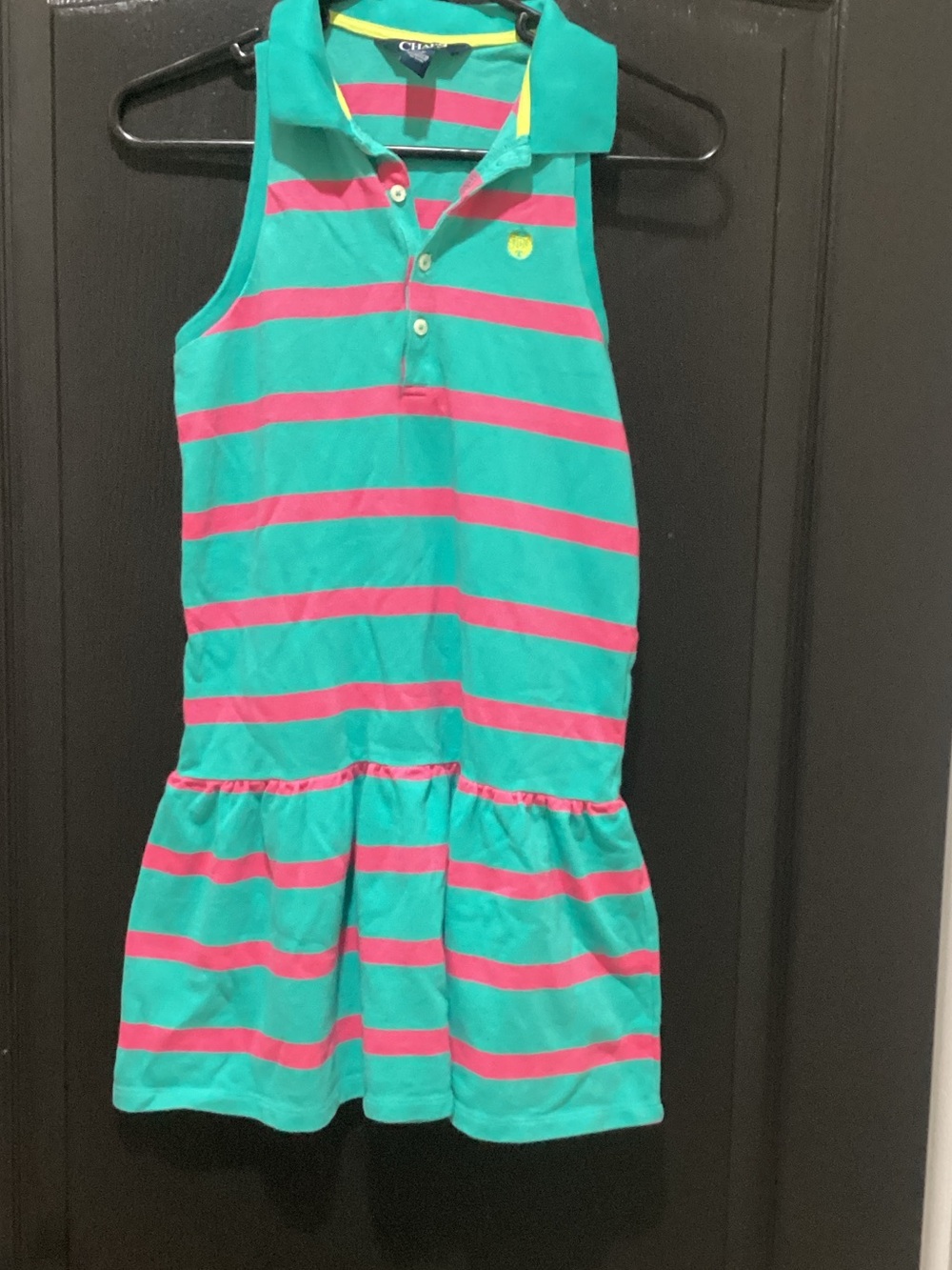 Chaps Striped Polo Dress in Teal & Pink Razor Back 100% Cotton